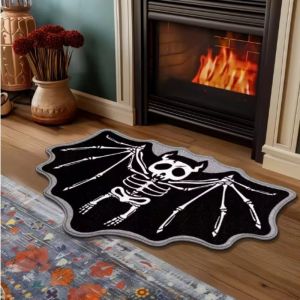 VIKAMA Home Decoration Carpet Halloween Carpet Black Spider Ghost Gothic Bathroom Entrance Floor Mat Dirt-Resistant Carpet