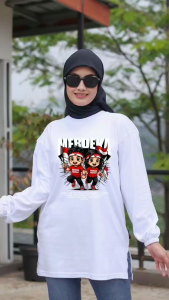 Forever Cloth kaos oversize wanita lengan panjang kerut Indonesia Merdeka Katun Combed 24s