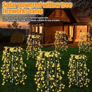 1pc 200LED Solar Firecracker Willow Light Lights Outdoor IP65 8 Lighting Modes Smart Light For Yard Garden Path Decoration