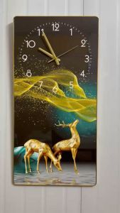 Đồng hồ tráng gương 5D đôi hươu vàng giá xưởng tặng pin tặng phụ kiện treo.