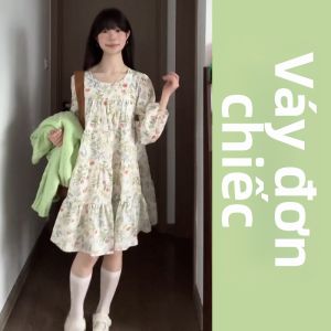 Y6Y | Đầm Hoa Xanh Phong Cách Pháp Độc Đáo