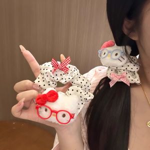 Cuter Polka Dot KT Cat Furry Elastic Hair Bands Non- Damaging High Elasticity Sweet Feminine Ideal Gift Summer New Arrivals