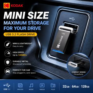 Kodak | KODAK K113 USB 3.2 Flash Drive 32GB 64GB 128GB Metal Mini USB Stick 140MB/s High Speed Pendrive for Car PC Laptop