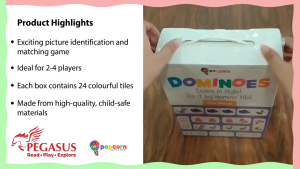 Popcorn Games & Puzzles | First Words Dominoes for Kids | Animals and Numbers Dominoes for Kids |24 Tiles Board Dominoes