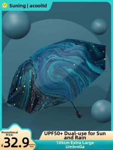 Portable Five-Fold Sunshade Umbrella Womens Umbrella Sun And Rainproof UV Protection Compact Travel Umbrella Black Glue Fabric