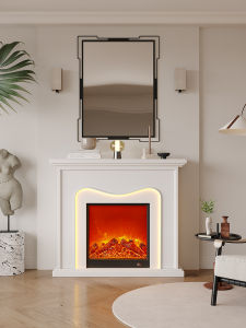 French Cream Style Fireplace with Light For Home Curio Cabinet B & B Digital Fireplace Core Artificial Flame Entrance Rack
