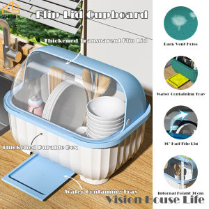 Vision Kitchen Dish Drainage Rack Dustproof Tableware Drain Storage Box Household Dishware Organizer Plate Storage Drying Rack with Cover