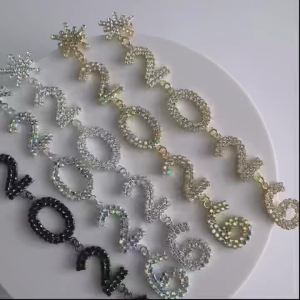 New Rhinestone Snowflake 2026 Pendant Long Drop Earrings for Women Crystal Geometric Tassel Number Dangle Earrings New year Gift