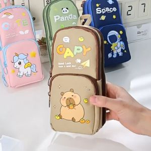 Multi-Layer Stand-Up schoolbag Design Large Capacity Cartoon Storage Cute Panda Capybara Pen Bag School Stationery