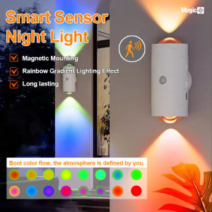 2/1PCS Night Light For Bedroom Rechargeable With Mition Sensor Smart Night Lamp Portable Colorful RGB Gradient Ambient Light Dimmable Wall Lights Indoor Design Outdoor Magnetic Wall Lamp Automatic Household Ultra-bright LED Original Decoration Light