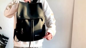 SONALA Leather Backpack School Bag College Student Simple Large-capacity Street Trend Fashion Back Pack Mens Casual High School Student Campus Water-repellent School Beg Galas Beg Galas Beg Sekolah Beg Komputer Beg Perjalanan