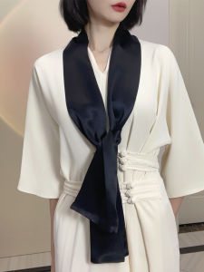 Pure Color Silk Long Scarf 100% Mulberry Silk Satin 150x17cm Lightweight Luxury Summer Thin Style Korean Version Floral Print