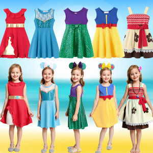 Children Elsa Anna Casual Dress Girls Moana Summer Cotton Daily Oufit Vestidos Children Sleeveless Colorful Costumes Dress