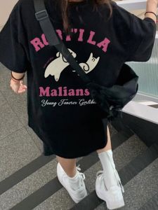 Summer Pure Cotton Black Shoulder T-Shirt Womens Short Sleeve Top High Street Trend Brand Half Sleeve Upper Body Commute Style