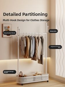 Simple Assembly Floor Standing Clothes Drying Rack Bedroom Home Use Storage Rack Wooden Clothes Hanger for All Kinds of Clothes