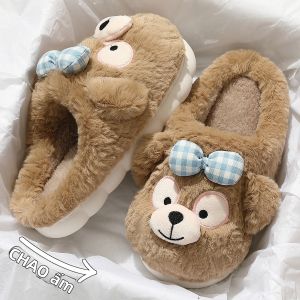 ANSHANGFEN | Dép Bông Cotton Mềm Ấm Đế Dày