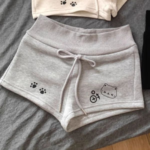 Cute Bear Print Sports Shorts Womens Summer Casual Versatile Hot Pants High Waist Polyester Composite Fiber Casual Pants