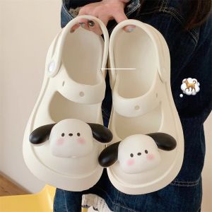 Korean Style Mary Jane Doggies Clog Shoes Womens Holiday Anti-Slip Beach Shoes Head Cover Half Slippers Cute Cartoon Pattern