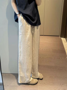 High Waist Cotton Linen Wide Leg Pants Summer Thin Casual Loose Feeling Straight Cut Trousers Long Pants Womens Fashion