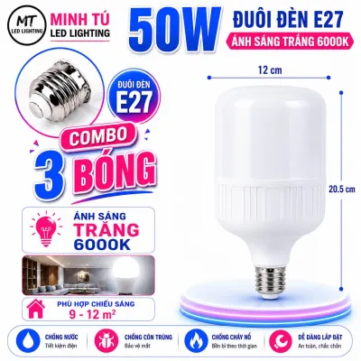 Combo 3 Bóng Đèn LED Trụ 50W Đui E27 Siêu Sáng 6500K - Bóng LED Tiết Kiệm Điện Chiếu Sáng Nhà Cửa Hàng Nhà Xưởng