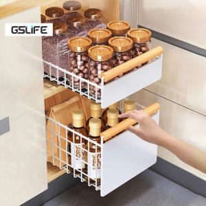 GSlife🔥🔥ชั้นวางจานแบบลิ้นชักพร้อมรางเลื่อน ตะกร้าแบบดึงออกได้ ชั้นวางเครื่องเทศแบบดึงออกได้ Kitchen Cabinet Storage Basket ชั้นวางของ