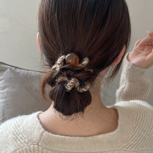 Fashion Extra Coarse Wool Phone Line Hair Ring Female Elegant round Beads Head Rope High Elastic Durable Rubber Band for Hair Ties Hair Rope