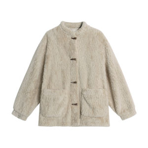 Hello Kanong Soft Glutinous Lamb Wool Coat for Women Autumn Winter Retro Horn Button Warm Small Plush Top Thick