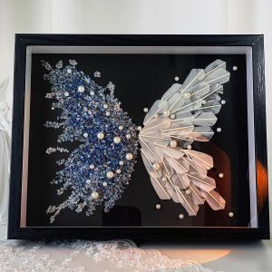 DIHUANTUO | DIY Kit Ice Blue Crystal Feather Butterfly Photo Frame for Valentines Day
