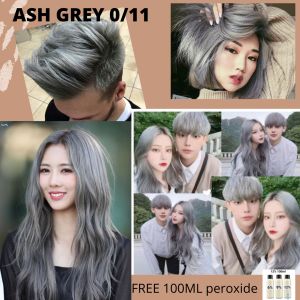 Ash Grey Hair Dye⚡Local Ship⚡Saloon PROFESSIONAL COLOUR CREAM HAIR DYE permanent Hair Dye Color 100ml Free Peroxide 100ml pewarna rambut Hair Dye Color Cream silver hair dye 灰色染发膏 0/11+peroxide 100ml