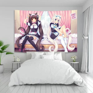 VIKAMA Nekopara Chocola Vanilla Anime Tapestry Cute Catgirls Wall Hanging for Bedroom Dorm Living Room Decor Aesthetic
