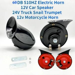 1/2PCS 60DB Electric Horn 12V Car Speaker 24V Truck High Pitched Whistle Waterproof Horns Snail Trumpet 12v Motorcycle Horn Red