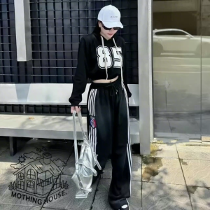 New design hoodie with high wide leg pants sports two-piece suit terno women outfit panlakad