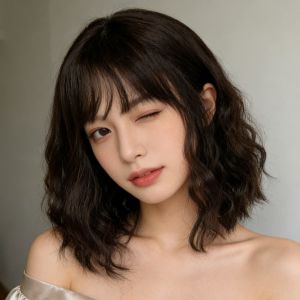 Cross-border wig female micro-curl water ripple air bangs short hair fluffy chemical fiber silk whole top full head cover