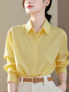 Elegant Yellow Long Sleeve Shirt Womens Autumn Style Unique Commute Versatile Professional Shirt Fashion High End Lightweight
