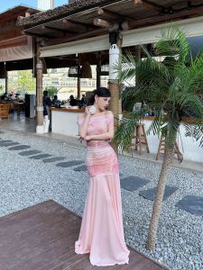 Váy Dài Vai Một Bên Vai in Hoa Mùa Hè Ôm Vừa Vặn Váy Đuôi Cá Đi Biển Váy Dài Cho Nữ Váy Bó Sát