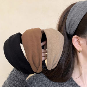 ห่วงรัดผมแฟชั่นสำหรับผู้หญิงปรับได้สีทึบแถบคาดศรีษะยืดได้สำหรับฤดูใบไม้ร่วงและฤดูหนาวสายรัดผมขอบกว้างเครื่องประดับเครื่องแต่งกายประจำวัน