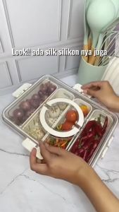 KENZZO Kotak Penyimpanan Kulkas Kedap Udara 4 Sekat + Saringan Anti Lembab Organizer Makanan Praktis Awet Segar & Hemat Ruang