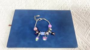 Sanrio | Sanrio Kuromi DIY Charm Bangle - Zinc Alloy with Purple Beads & Character Pendants Cute Anime Bracelet for Teens & Women