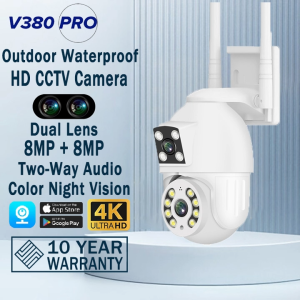 V380 Pro Dual Lens CCTV Camera Outdoor Wireless WIFI Connect Waterproof Surveillance Camera 360 Degree Full Color Night Vision Two-Way Audio Smart IP Security Camera For Home safe Human Motion