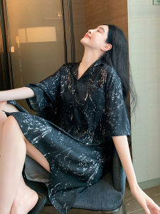 ชุดนอนผ้าไหมน้ำแข็งแขนสั้นผู้หญิงฤดูร้อนสบายๆ ชุดนอนผ้าไหมเทียมหลวมๆ ไซส์ใหญ่ ฤดูร้อนปี 2025 ชุดนอนผ้าฝ้ายโพลีเอสเตอร์