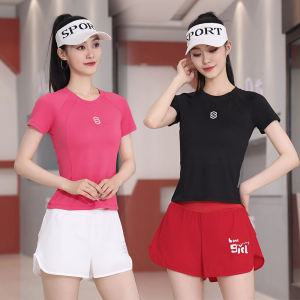 Quick Dry round Neck Short Sleeve T Shirt And Sport Shorts Fitness Dance Clothing for Women Square Dancing Running Exercise