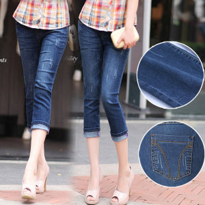 High Waist Thin Denim Jeans Womens Summer New Style 7/8 Length Mom Small Feet Mid-Calf Slimming Cotton Stretch Denim