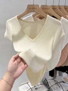 Almond V-Neck Short Sleeve Knit Dress for Women Summer 2024 New Arrival European Style Lightweight Sleeveless Top Trendy Fashion