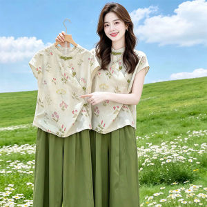 Shalldoer | New Chinese Style Floral Short Sleeve Fashion Womens Suit