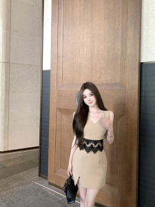 Váy Vest Ren Splicing Phong Cách Nữ Thanh Lịch Mùa Hè Ôm Vừa Vặn Eo Ngắn Váy Ngắn Không Tay Cổ Tròn Váy Công Sở