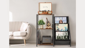 3-Tier Floor-Standing Organizer Record Player Stand with Vinyl Storage Vinyl Record Stand with Lage Record Storage End Table Wooden Board Adjustable Side Table Large-Capacity for Living Room Office Home