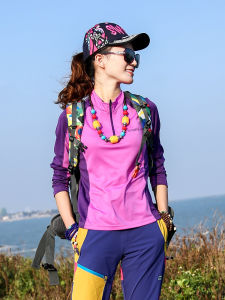 Nữ Áo Thun Dài Tay Khô Nhanh Ngoài Trời Leo Núi Đi Bộ Thể Thao Áo Ôm Vừa Vặn Thoáng Khí Áo Thun Chống Tĩnh Điện Chống Tia Cực Tím