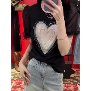 Fashion Elegant Loose Heart Print Short Sleeve T-Shirt