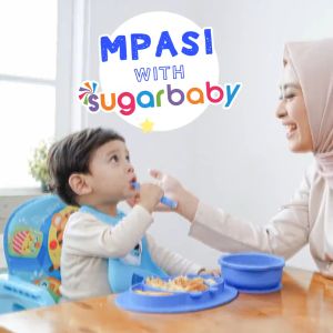 Sugar Baby Set Piring Mangkok Sendok Healthy Silicone Feeding Set 3 Pcs Alat Makan Bayi Anak Food Grade BPA Free