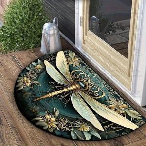 VIKAMA Retro Hoa Gạch Hình Bán Tròn Thảm Chùi Chân Chống Trơn Trượt Trong Nhà Ngoài Trời Tiền Sảnh Trang Trí Máy Giặt Được Thảm Polyester Chống Thấm Nước